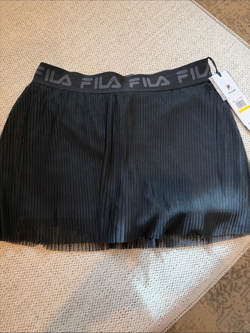 Fila Black Pleated Mini Skirt with Logo Elastic Waistband